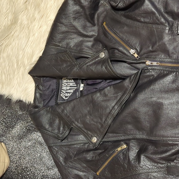 Vintage VTG Diamond Leather motorcycle moto fringe jacket coat sz M medium - Picture 3 of 16